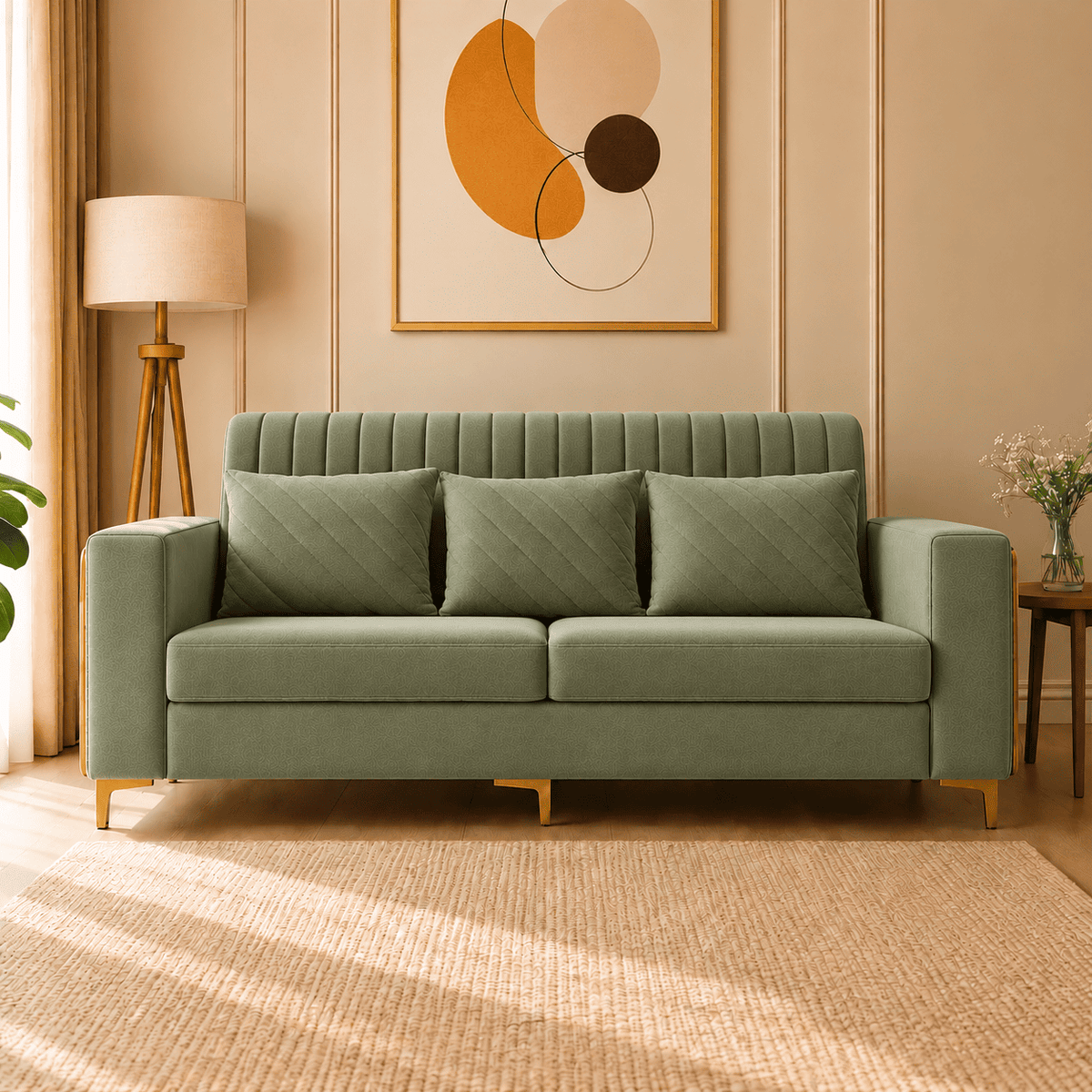Lavise Velora Modern 3 Seater Sofa with Gold Legs - Lavise