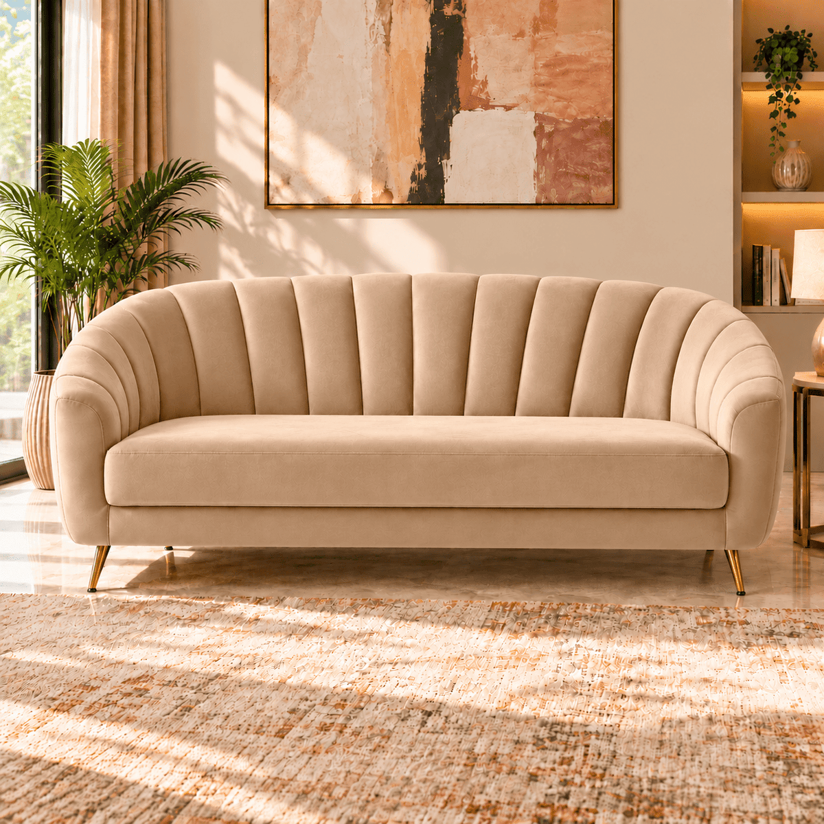 Lavise Coraluxe Channel Tufted 3-Seater Sofa - Lavise