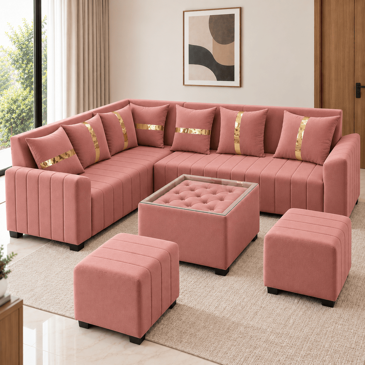 Lavise Fluted L-Shape Corner Sofa - Lavise
