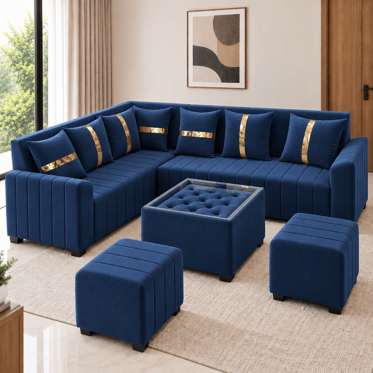 Lavise Fluted L-Shape Corner Sofa - Lavise