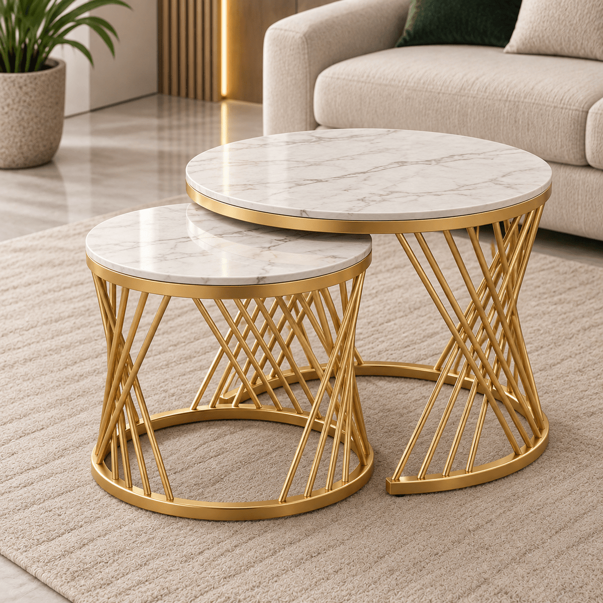 Lavise Luxe Nested Tea Table Set with Round Cross Golden Frame - Lavise