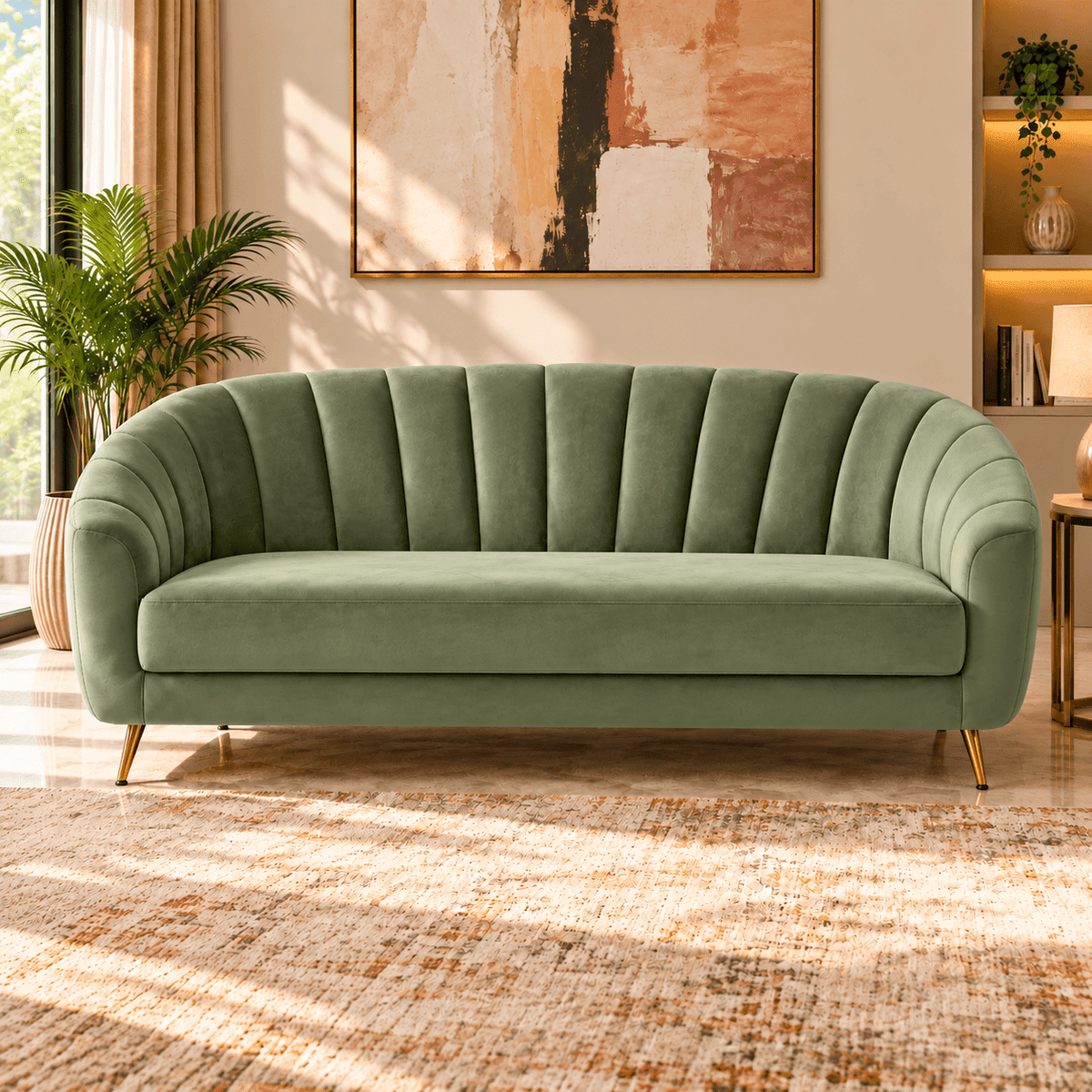 Lavise Coraluxe Channel Tufted 3-Seater Sofa - Lavise