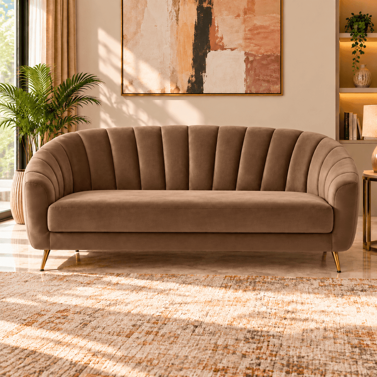 Lavise Coraluxe Channel Tufted 3-Seater Sofa - Lavise
