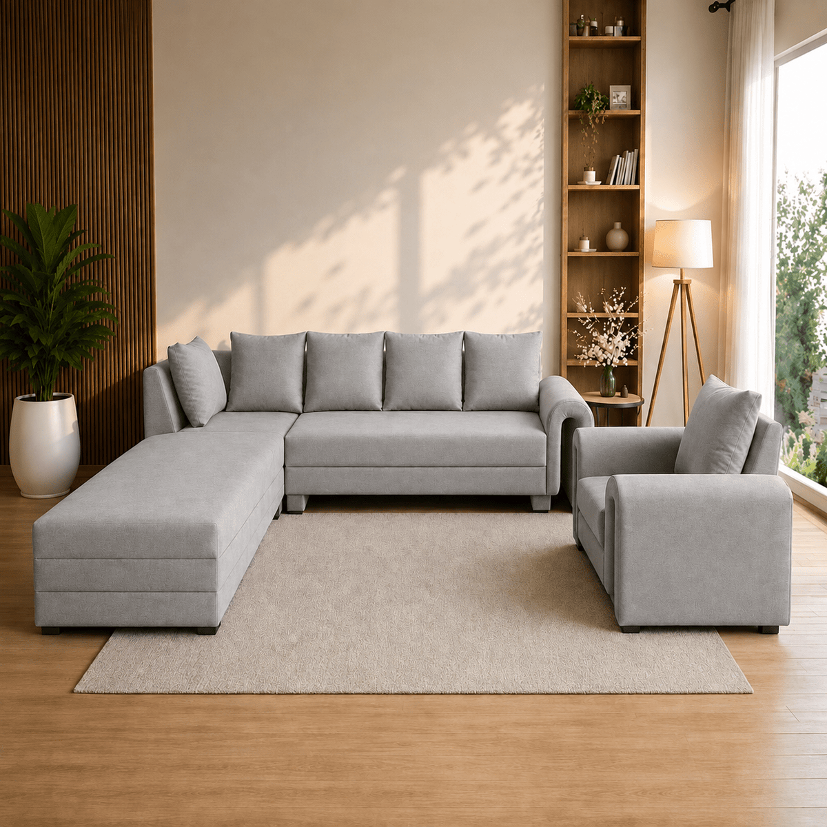 Lavise Modern Arc L-Shape Sofa with Chair - Lavise