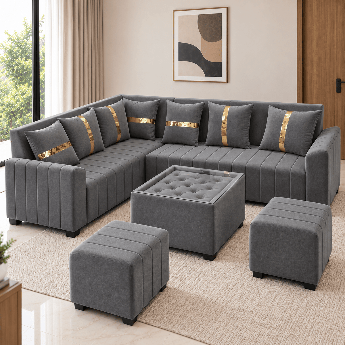 Lavise Fluted L-Shape Corner Sofa - Lavise