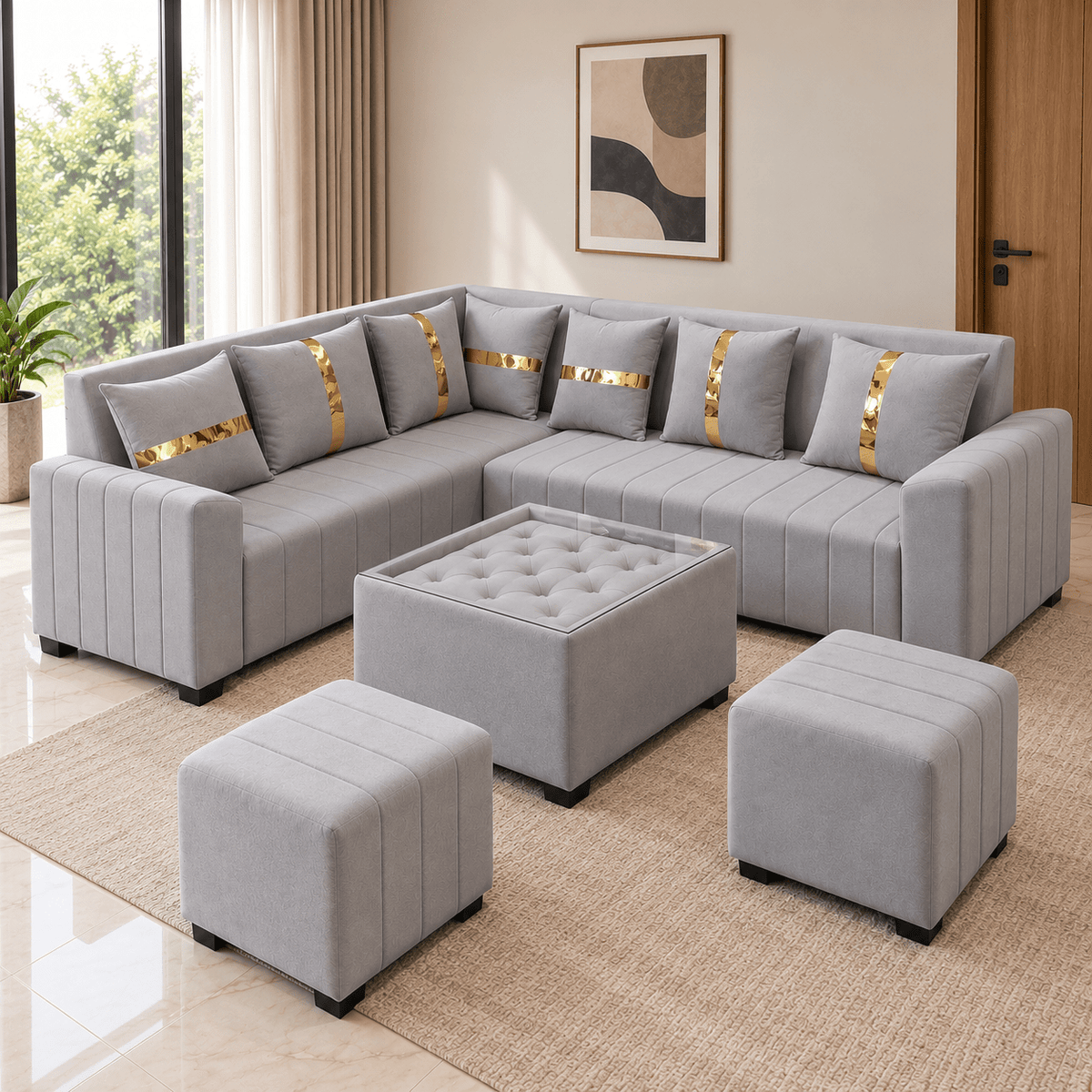 Lavise Fluted L-Shape Corner Sofa - Lavise