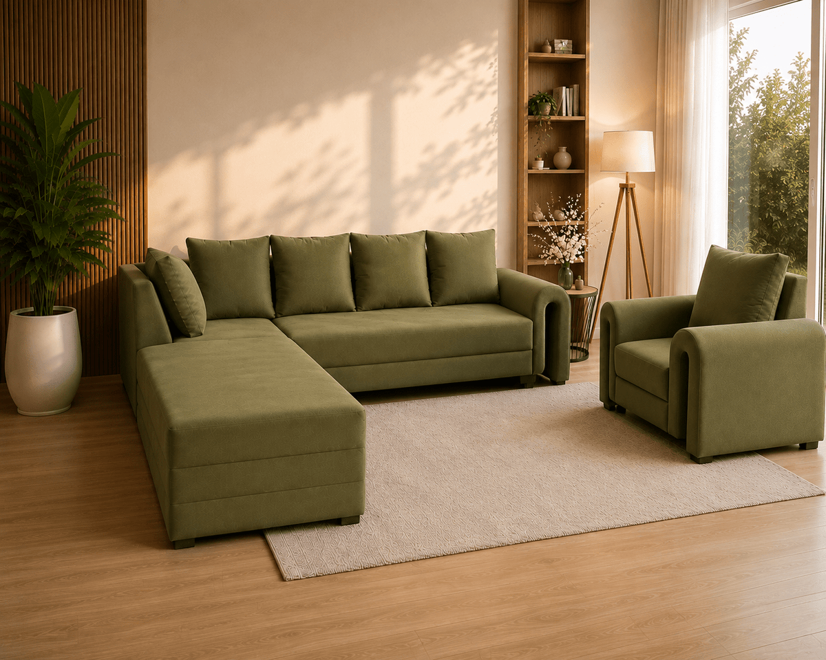 Lavise Modern Arc L-Shape Sofa with Chair - Lavise