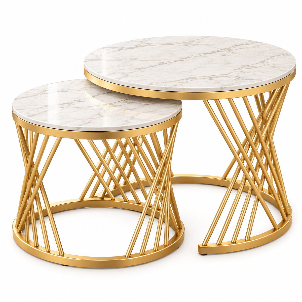 Lavise Luxe Nested Tea Table Set with Round Cross Golden Frame - Lavise