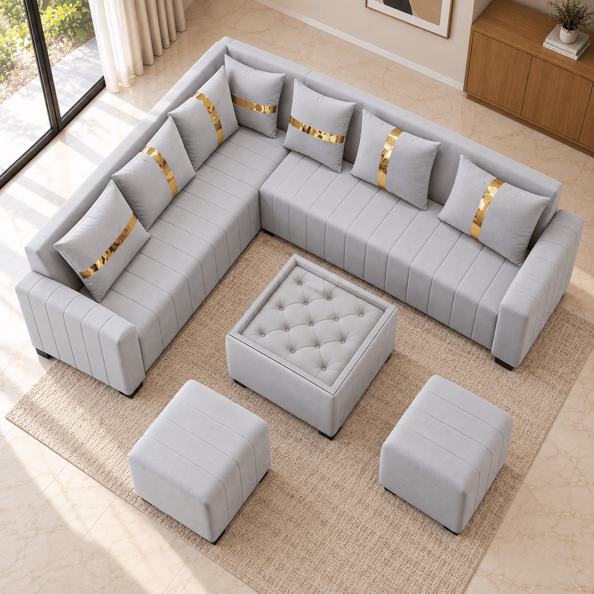 Lavise Fluted L-Shape Corner Sofa - Lavise