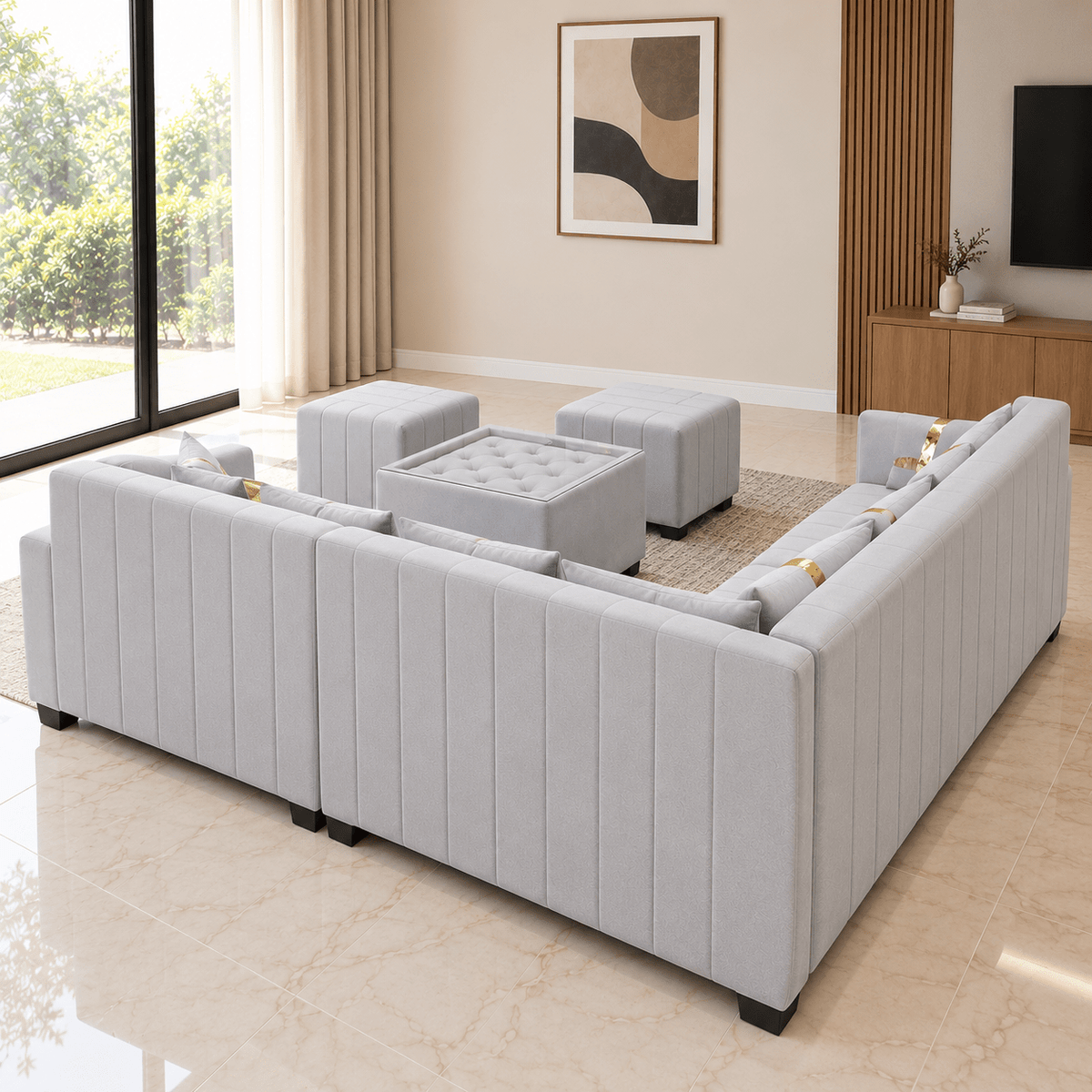 Lavise Fluted L-Shape Corner Sofa - Lavise