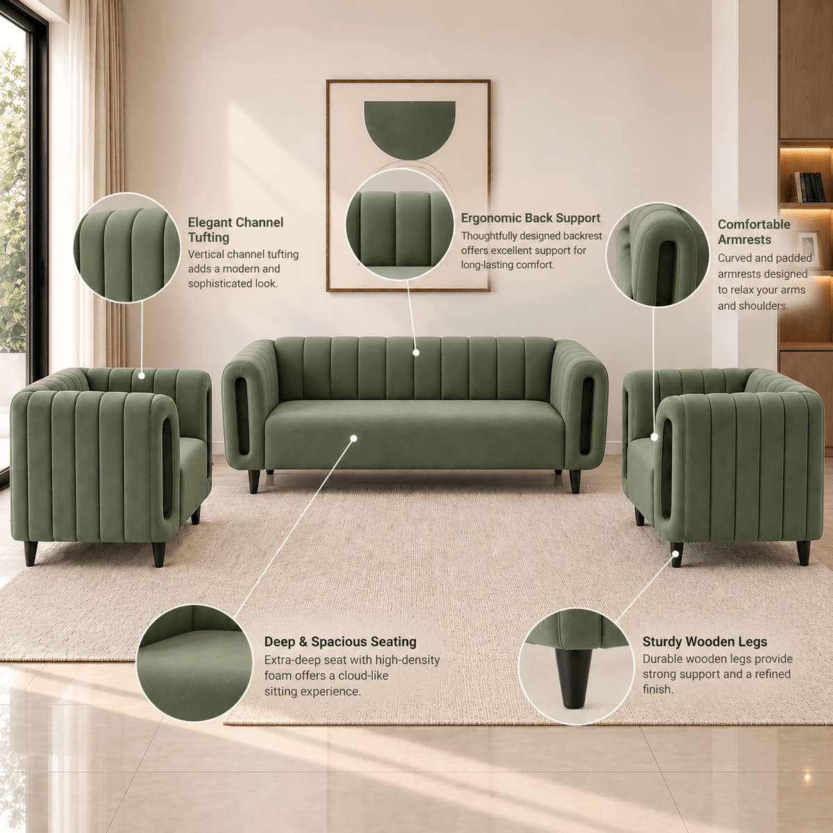 Lavise Cushion Arch 3+1+1 Sofa Set - Lavise