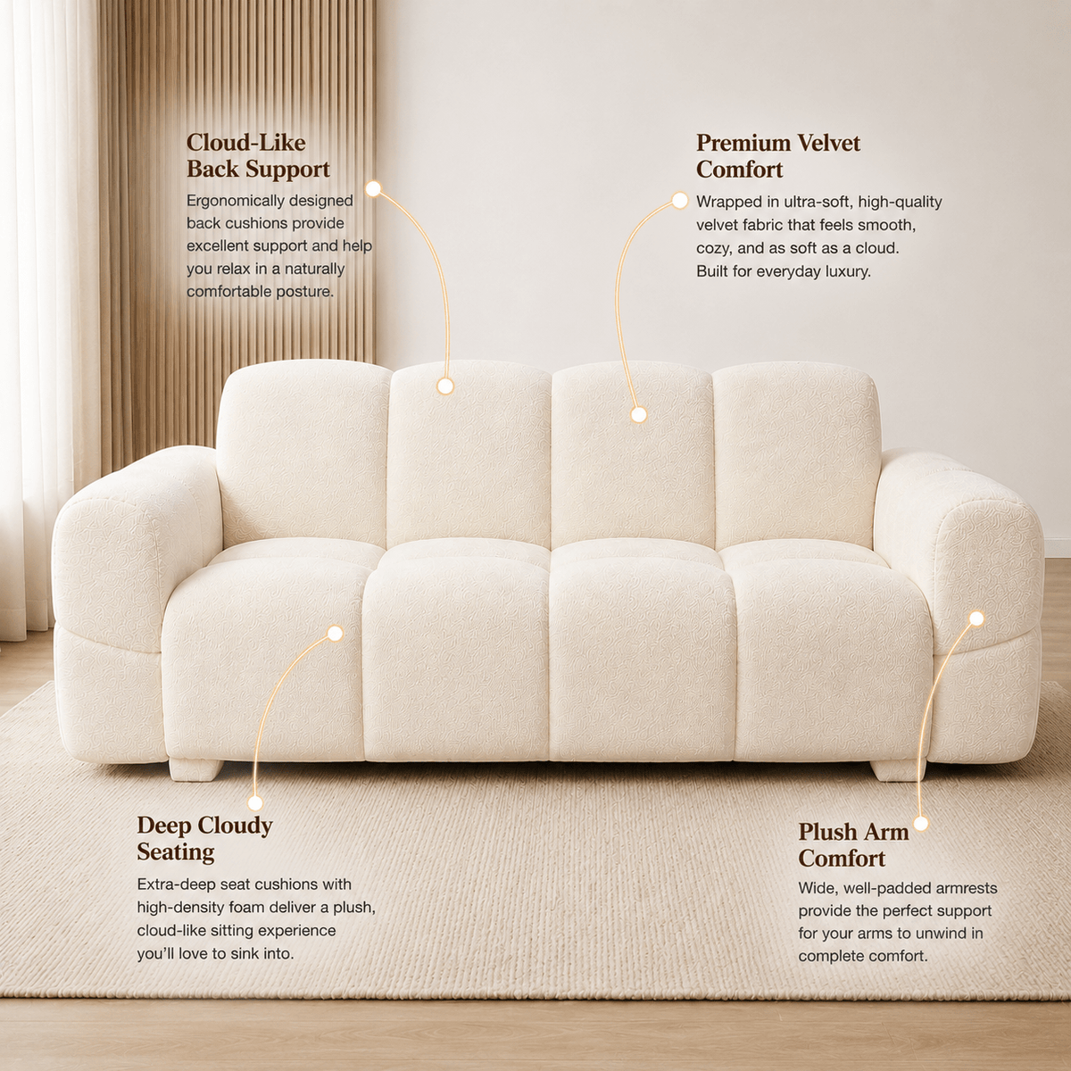 Lavise Cloudy 3 Seater Sofa - Lavise
