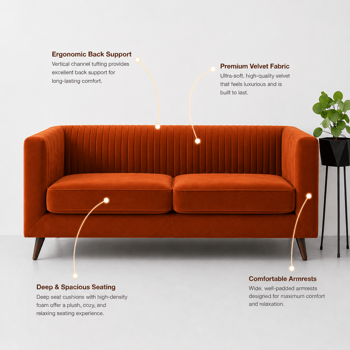 Lavise Fluted Comfort 3 Seater Sofa - Lavise