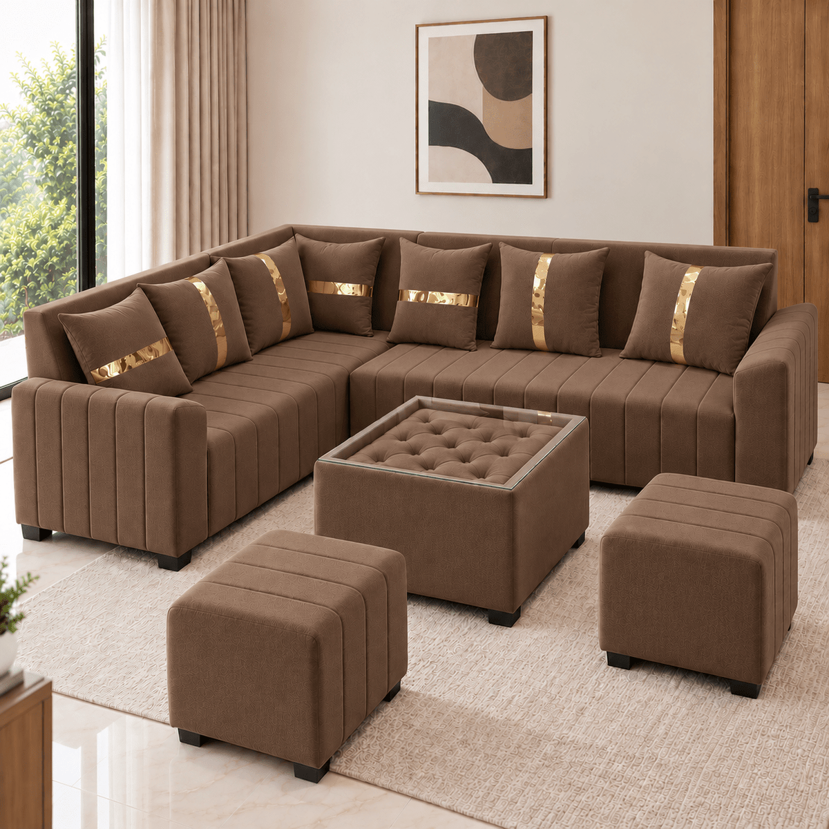 Lavise Fluted L-Shape Corner Sofa - Lavise