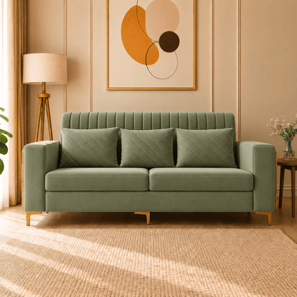 Lavise Velora Modern 3 Seater Sofa with Gold Legs - Lavise