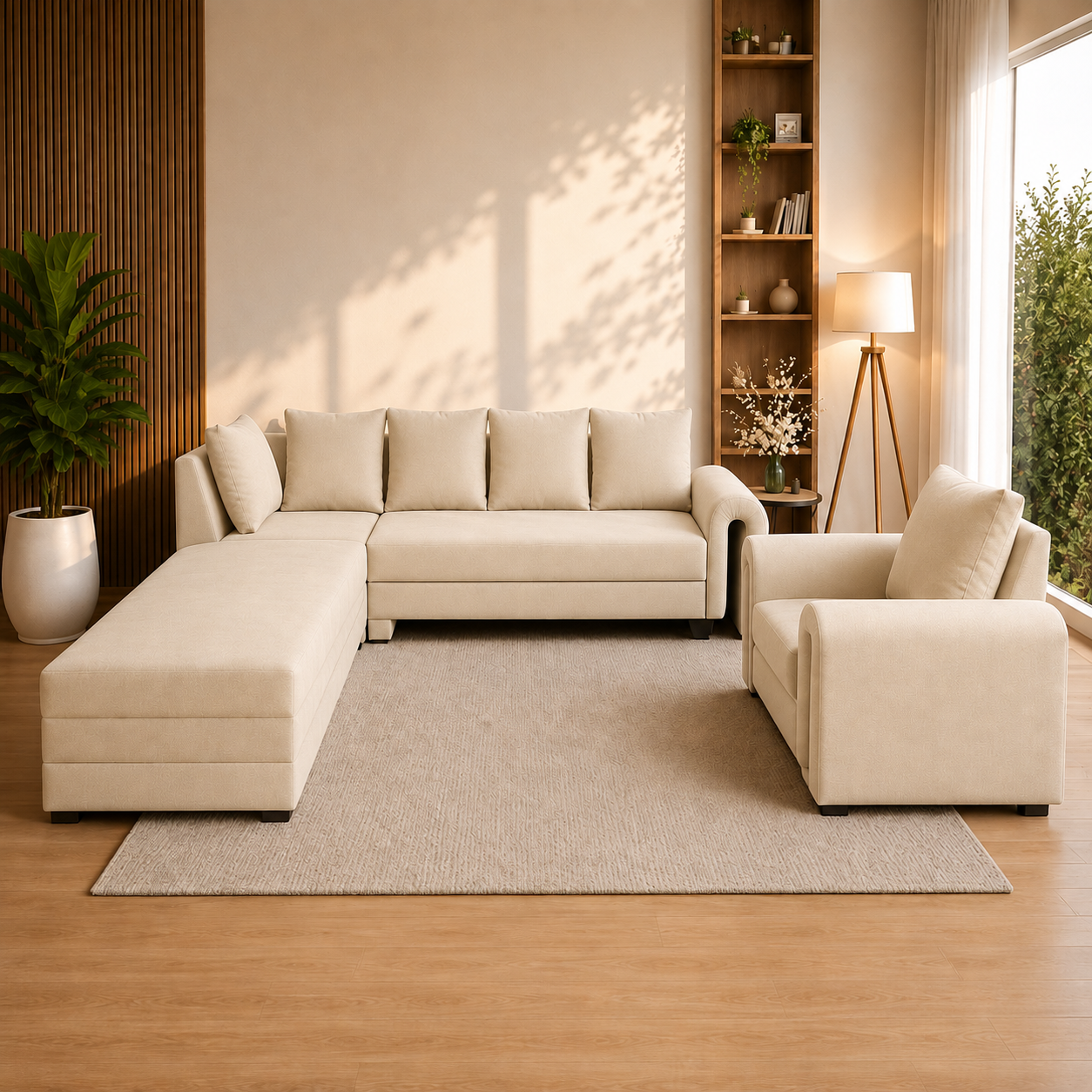 Lavise Modern Arc L-Shape Sofa with Chair