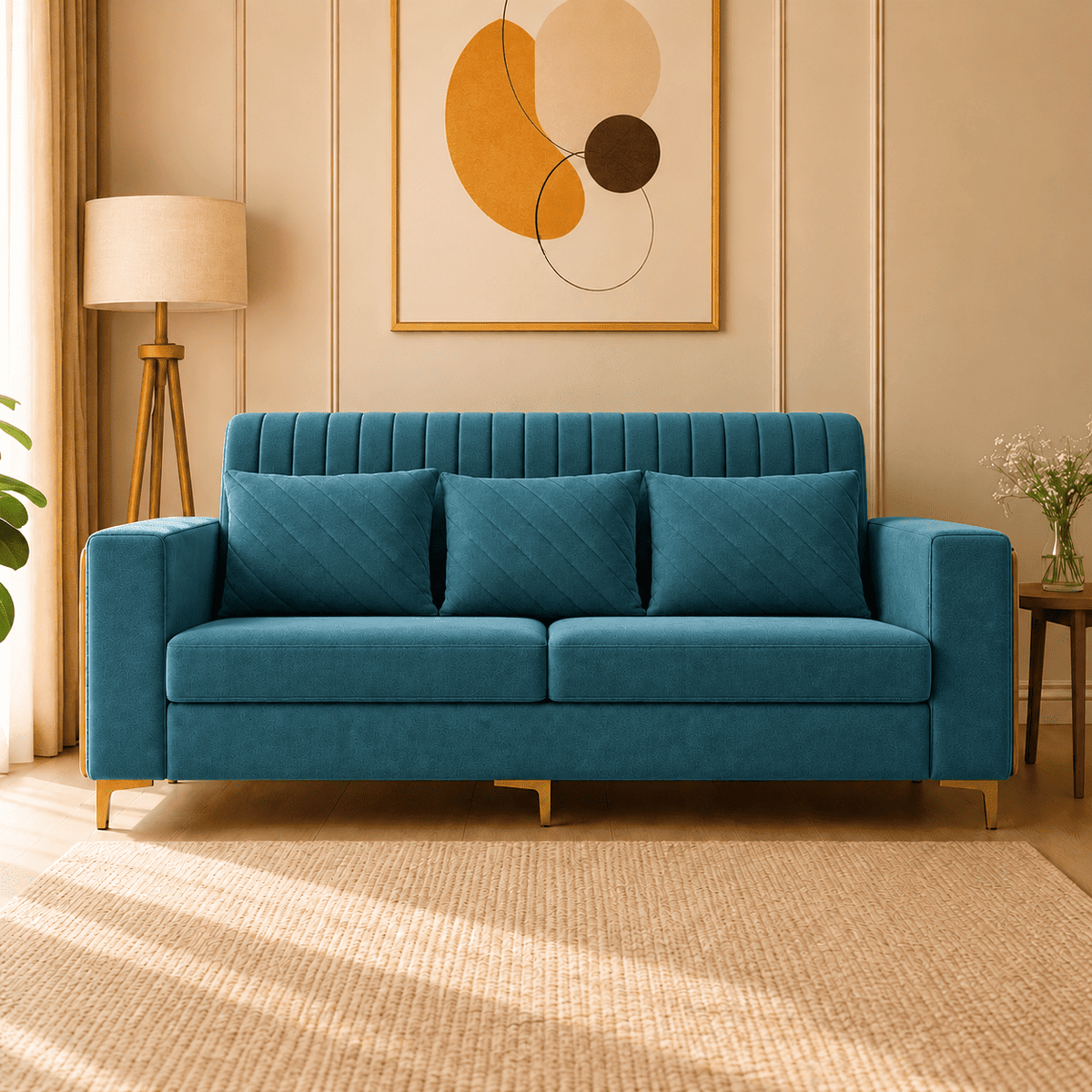 Lavise Velora Modern 3 Seater Sofa with Gold Legs - Lavise