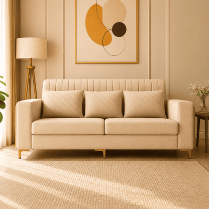 Lavise Velora Modern 3 Seater Sofa with Gold Legs - Lavise