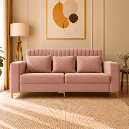 Lavise Velora Modern 3 Seater Sofa with Gold Legs - Lavise