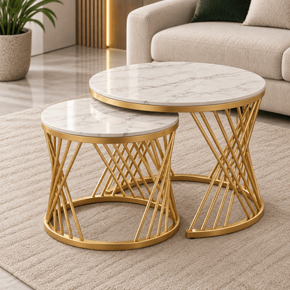 Lavise Luxe Nested Tea Table Set with Round Cross Golden Frame - Lavise