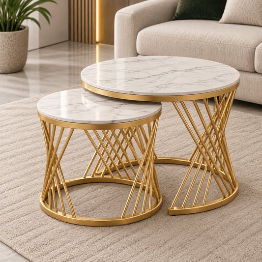 Lavise Luxe Nested Tea Table Set with Round Cross Golden Frame - Lavise
