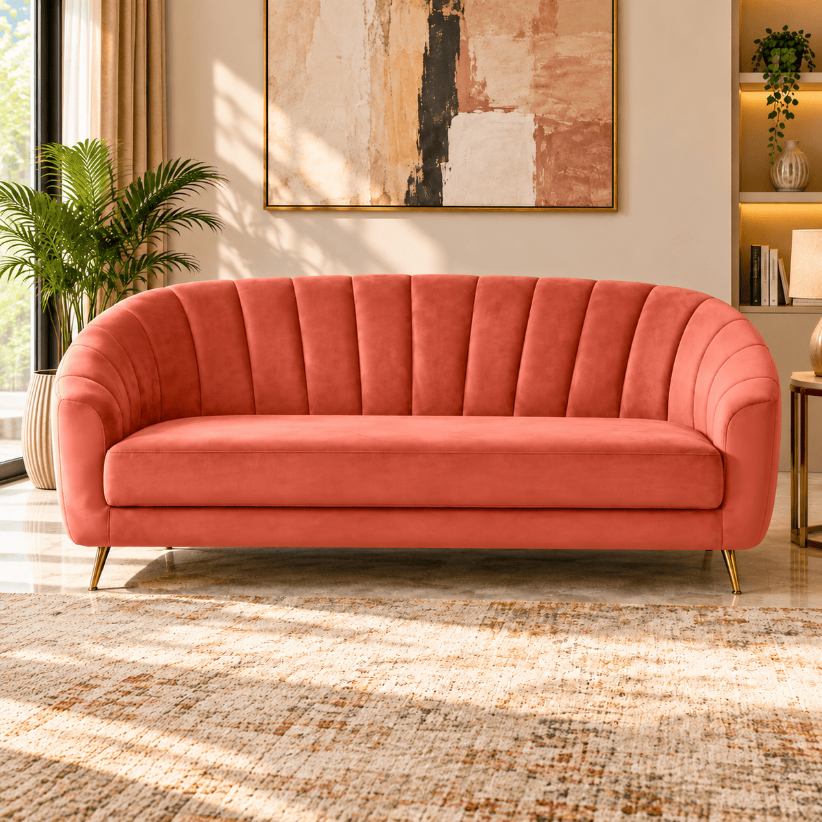 Lavise Coraluxe Channel Tufted 3-Seater Sofa - Lavise