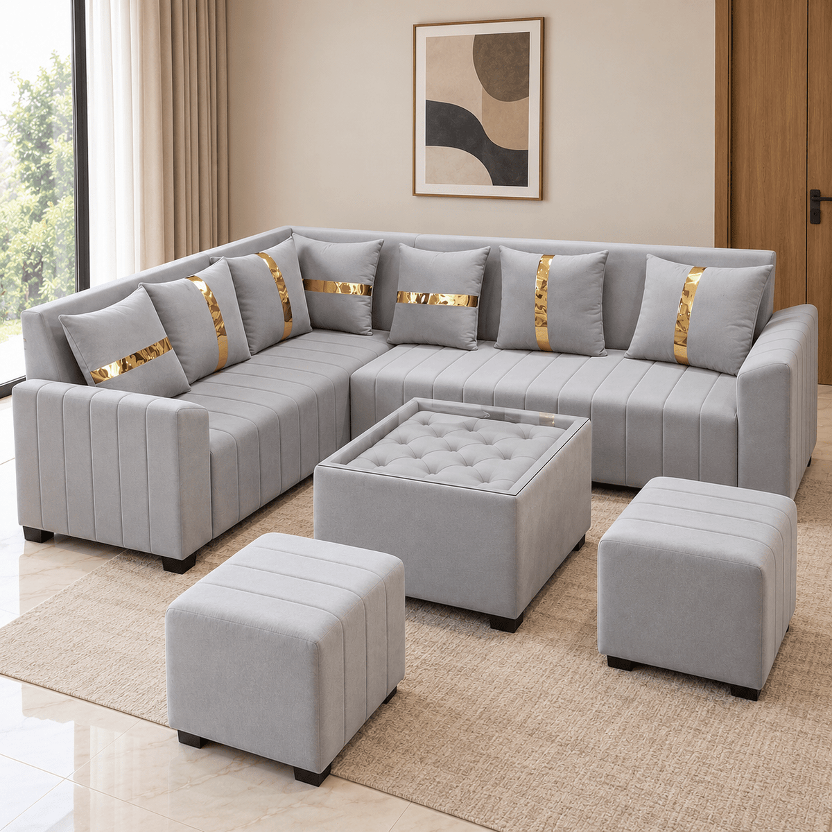 Lavise Fluted L-Shape Corner Sofa - Lavise