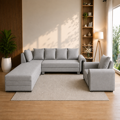 Lavise Modern Arc L-Shape Sofa with Chair