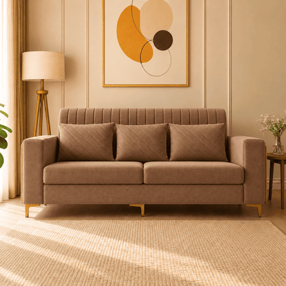 Lavise Velora Modern 3 Seater Sofa with Gold Legs - Lavise