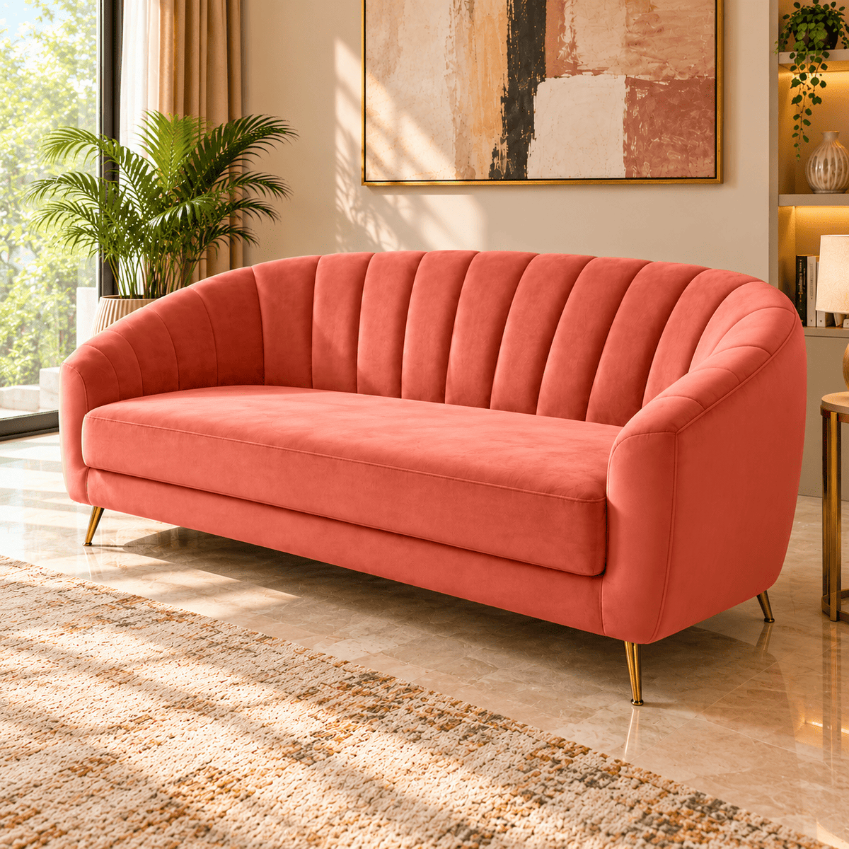 Lavise Coraluxe Channel Tufted 3-Seater Sofa - Lavise