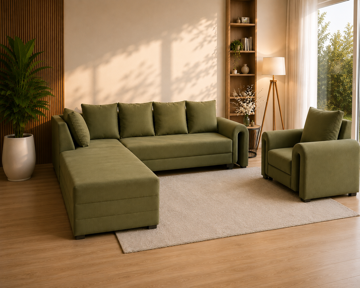 Lavise Modern Arc L-Shape Sofa with Chair