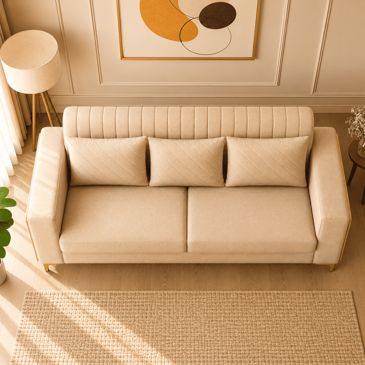 Lavise Velora Modern 3 Seater Sofa with Gold Legs - Lavise
