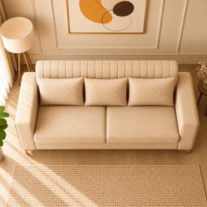 Lavise Velora Modern 3 Seater Sofa with Gold Legs - Lavise