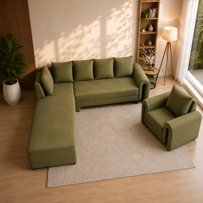 Lavise Modern Arc L-Shape Sofa with Chair
