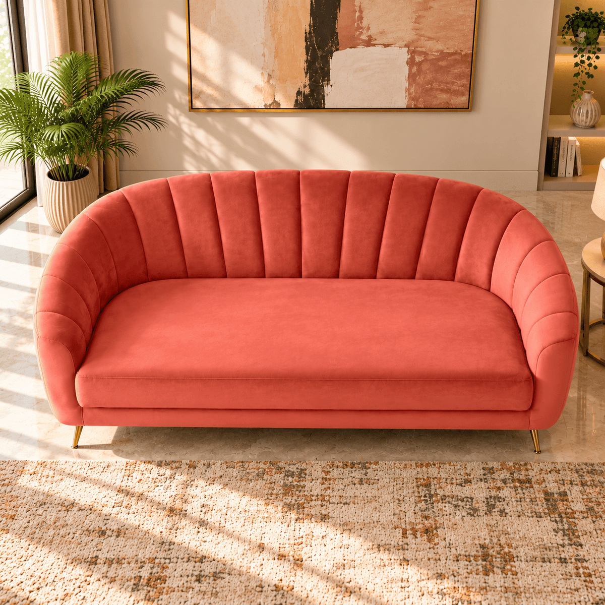 Lavise Coraluxe Channel Tufted 3-Seater Sofa - Lavise