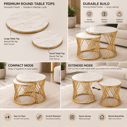 Lavise Luxe Nested Tea Table Set with Round Cross Golden Frame - Lavise
