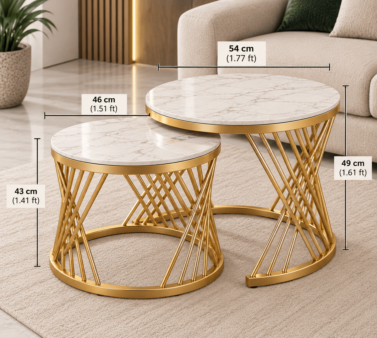 Lavise Luxe Nested Tea Table Set with Round Cross Golden Frame - Lavise