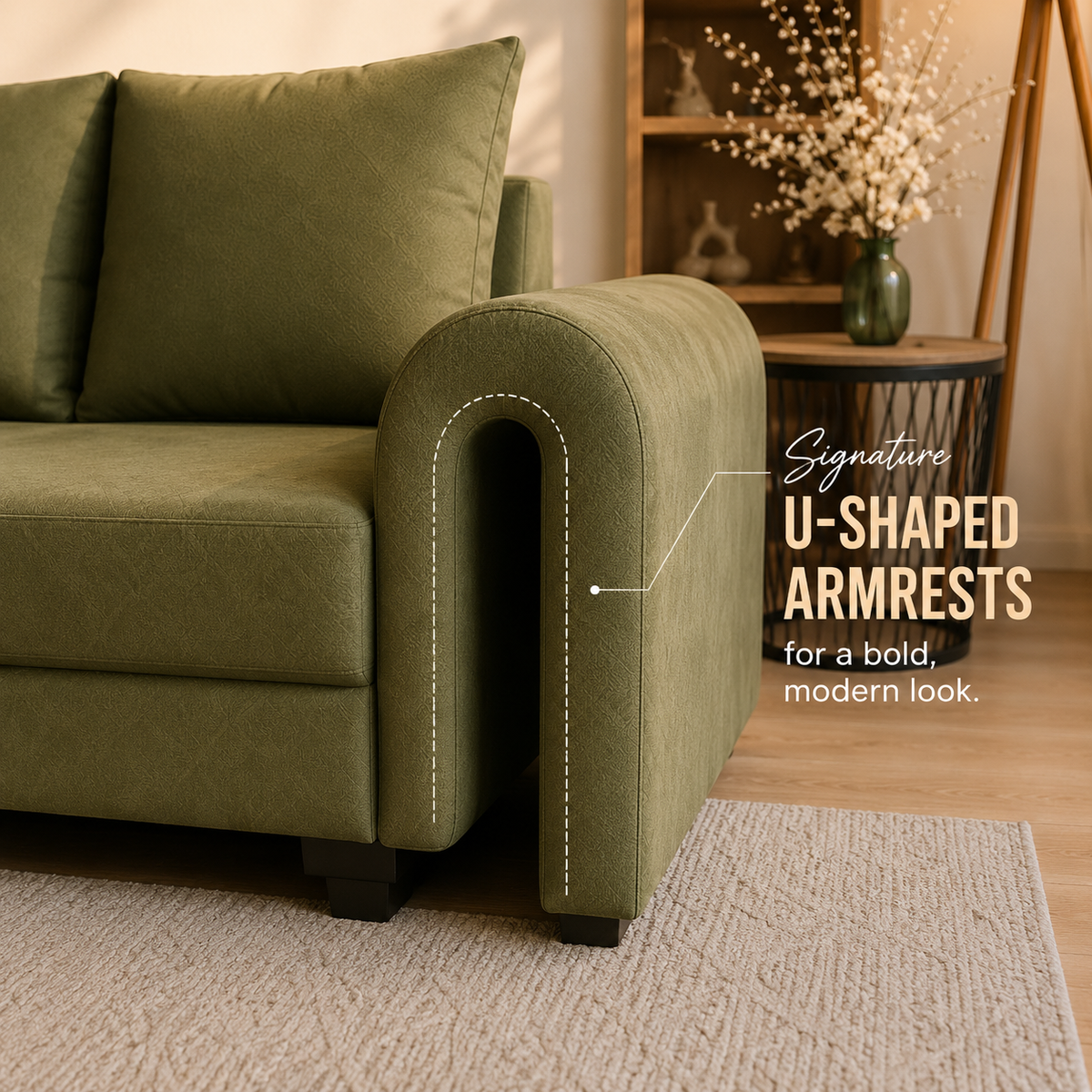 Lavise Modern Arc L-Shape Sofa with Chair