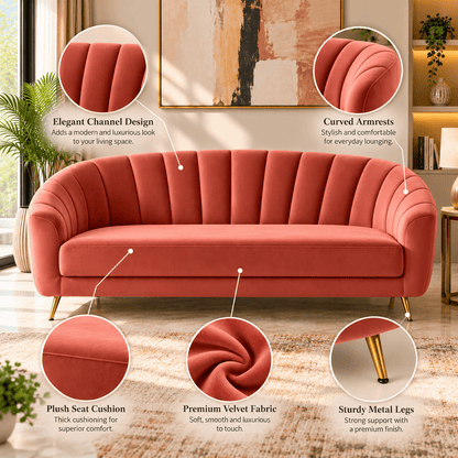 Lavise Coraluxe Channel Tufted 3-Seater Sofa - Lavise