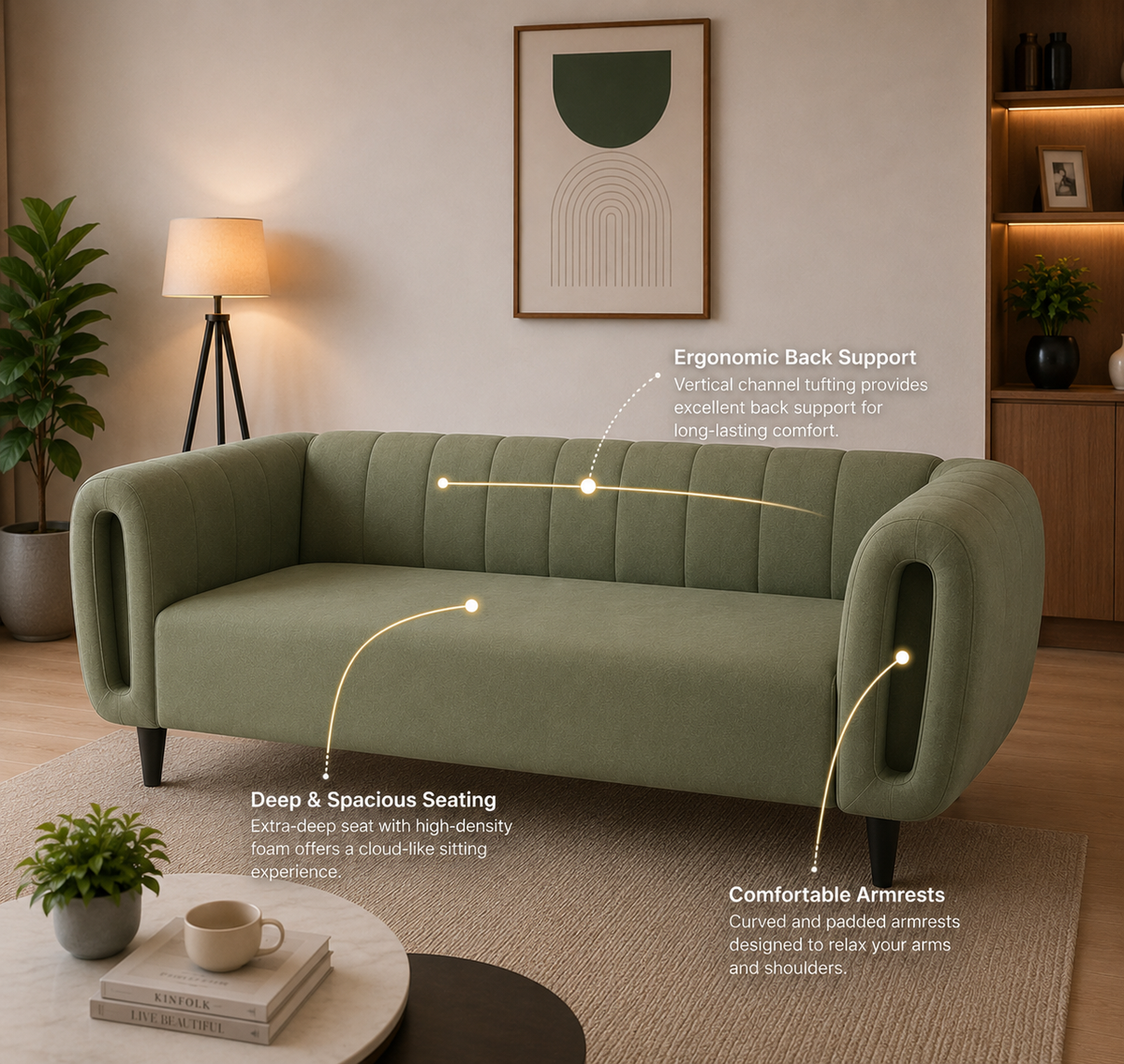 Lavise Curved Channel 3 Seater Sofa