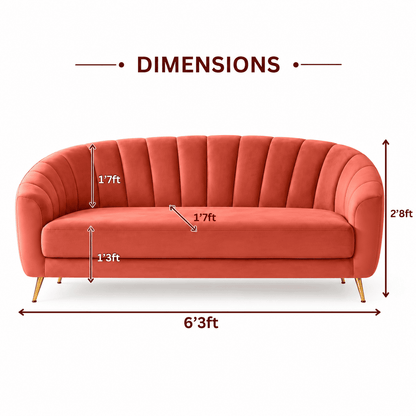 Lavise Coraluxe Channel Tufted 3-Seater Sofa - Lavise