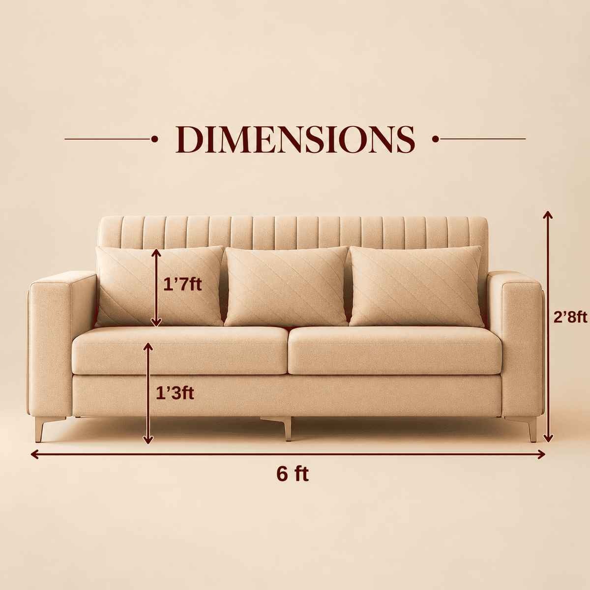 Lavise Velora Modern 3 Seater Sofa with Gold Legs - Lavise