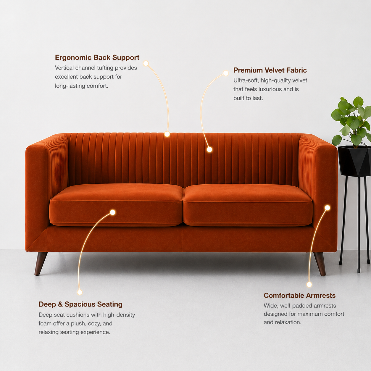 Lavise Fluted Comfort 3 Seater Sofa
